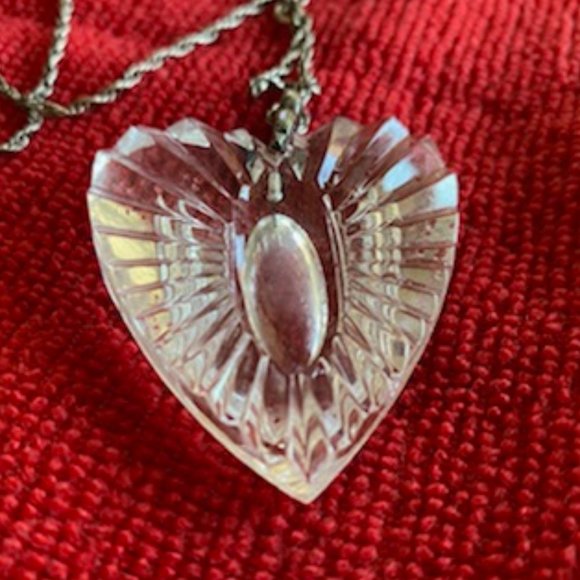 VINTAGE* Signed WATERFORD CRYSTAL HEART Pendant * TOWLE Sterling SILVER NECKLACE - Picture 2 of 6